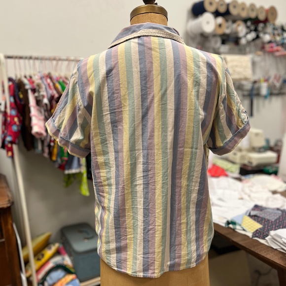 Striped Short Sleeve Button Up, Size Medium - Picture 3 of 3
